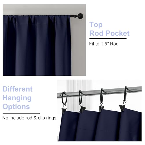 Ava Navy Blue Blackout Curtains for Bedroom 96 Inches Long 2 Panels (Navy Blue / 40"W x 96"L (Pack of 2))