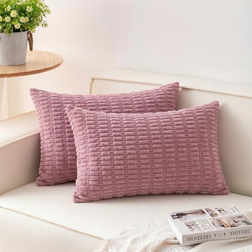 Pack of 2 Corduroy Decorative Throw Pillow Covers 12x24 Inch (Pink / 24" x 12" (Pack of 2))