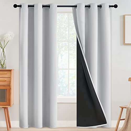White 100% Blackout Curtains Room Darkening Living Room 84 Inch (White / 42"W x 84"L (Pack of 2))