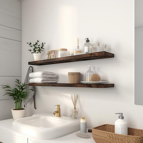 48 Inch Floating Shelves for Wall Rustic Brown Wood Wall Shelves for Bedroom Set of 4 (48 inch / Rustic Brown)
