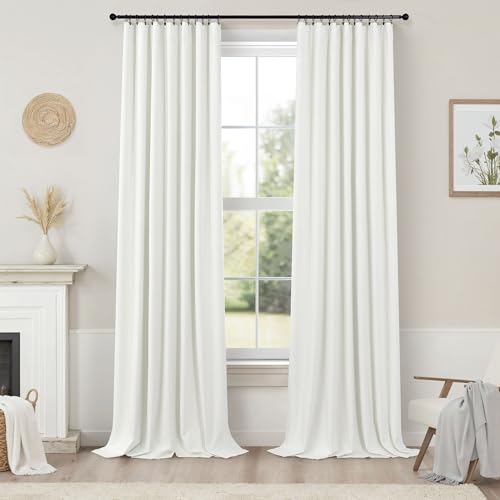 Living Room Curtains 84 Inches Long Faux Linen Darkening Curtain for Bedroom Boho Burlap Full Blackout Soundproof Thermal Insulated Drapes for Nursery Room Divider 52x84 Length 2 Panel Ivory Off White (Ivory / 52"W x 84"L (Pack of 2))