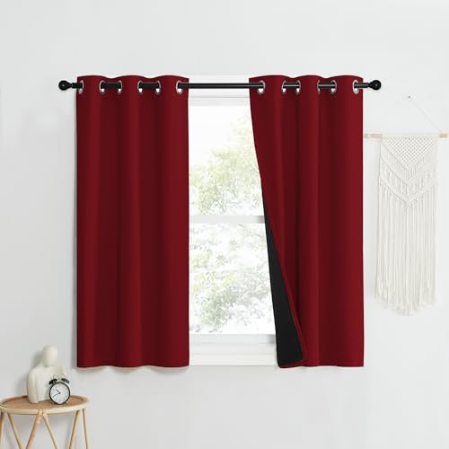 100% Blackout Curtains with Black Liner Backing (Burgundy Red / 37"W x 50"L (Pack of 2))