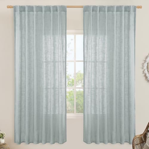 Linen Blended Curtains for Bedroom (Greyish Blue / 52"W x 72"L (Pack of 2))