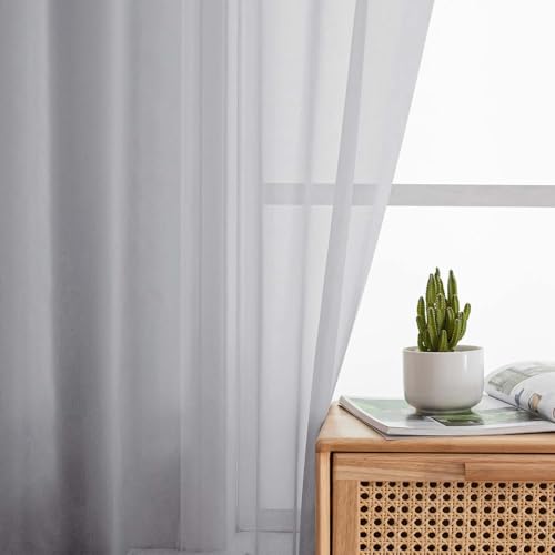 Sheer Light Grey Curtains for Bedroom Living Room 63 Inch Length 2 Panels (Light Grey / 42"W x 63"L (Pack of 2))