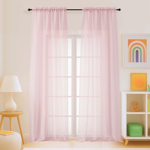 Blush Pink Sheer Curtains for Window 96 Inches Long 2 Panels (42"W x 96"L (Pack of 2) / Blush Pink)