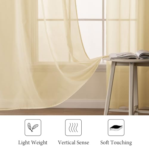 Cream Beige Sheer Curtains 54 X 102 Inches (Cream Beige / 54"W x 102"L (Pack of 2))