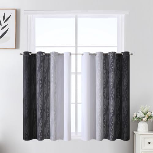 Black and Greyish White Ombre Blackout Curtains for Bedroom 52x36 Inch Long (Black and Greyish White / 52"W x 36"L (Pack of 2))