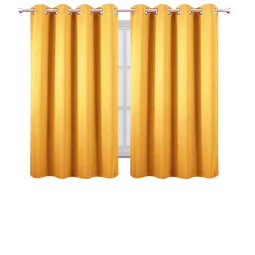Blackout Curtains 66 x 54 Inch Long Yellow Curtains Set of 2 Panels Room Darkening Curtains for Bedroom and Living Room (Yellow / 66"W x 54"L (Pack of 2))