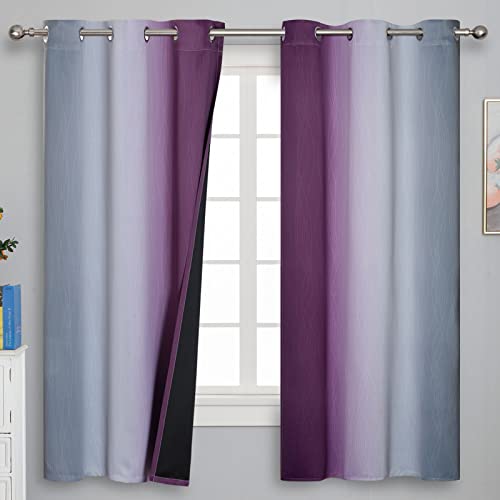 Purple and Grey Ombre Blackout Curtains for Bedroom 42Wx63L Inch 2 Panels (Purple and Grey / 42"W x 63"L (Pack of 2))