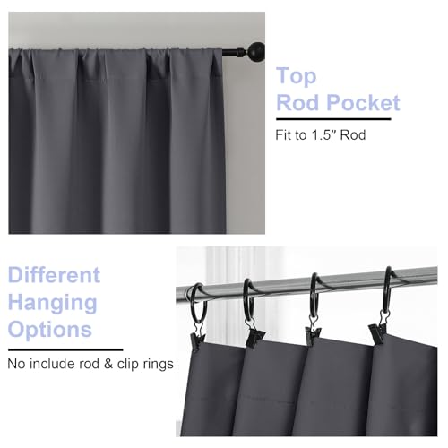 Grey Blackout Curtains for Bedroom 102 Inches Long 2 Panels (Grey / 50"W x 102"L (Pack of 2))