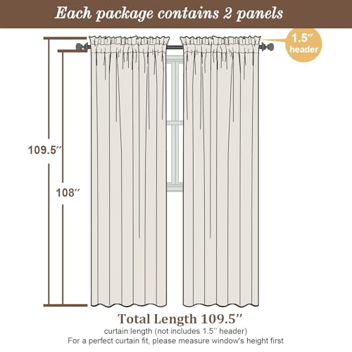 Sheer Curtains 108 Inch Length 2 Panels Set (Light Yellow / 42"W x 108"L (Pack of 2))