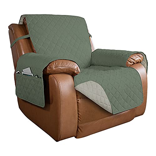 Reversible Recliner Chair Covers Couch Covers for Dogs (Large Recliner / Greyish Green/Beige)