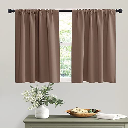 Short Mocha Blackout Curtains for Small Bedroom Window Kitchen (Mocha / 42"W x 36"L (Pack of 2))