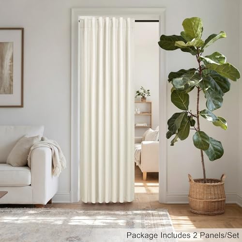 Neutral 80 Inch Nursery Blackout Curtains for Bedroom 80 Inches Long 2 Panel Thermal Curtain for Summer Heat Blocking Linen Textured Custom Made Drapes Pleated Back Tab Rustic Ceiling to Floor Length (Natural / 52"W x 80"L (Pack of 2))