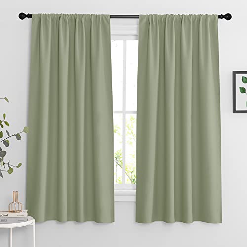 Blackout Curtains for Bedroom Living Room Nursery 63 inches Long (Sage Green / 42"W x 63"L (Pack of 2))