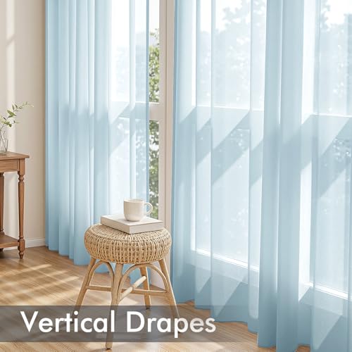 Sky Blue Sheer Curtains 108 Inches Long 4 Panels 42 x 108 Inches (42"W x 108"L (Pack of 4) / Sky Blue)
