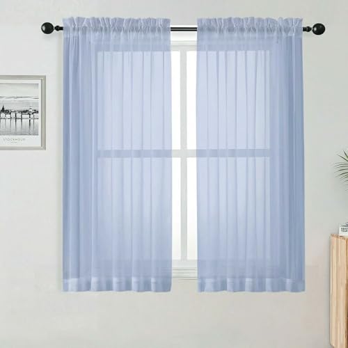 Short Sheer Curtains for Bedroom Living Room 54 Inch Length 2 Panels Set (Demin / 42"W x 54"L (Pack of 2))