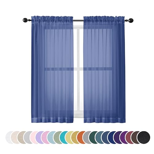 Sheer Curtains 54 Inch Length 2 Panels Set (Royal Blue / 42"W x 54"L (Pack of 2))
