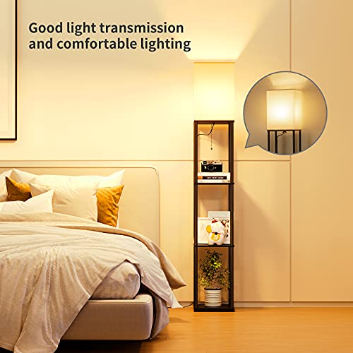 Floor Lamp with Shelves (Black Square / 4-Tier)