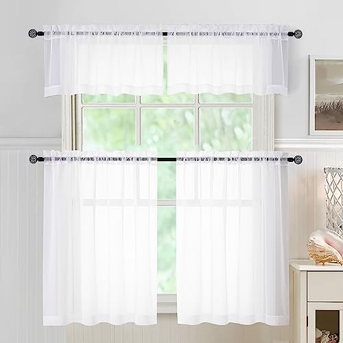Aiyufneg White Sheer Window Valance Curtains (40"W x 14"L (Pack of 2) / White)