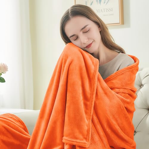 Fleece Blankets 108 inch x90 Size Orange Throw Blankets for Bed & Couch (Orange / King(108"x90"))