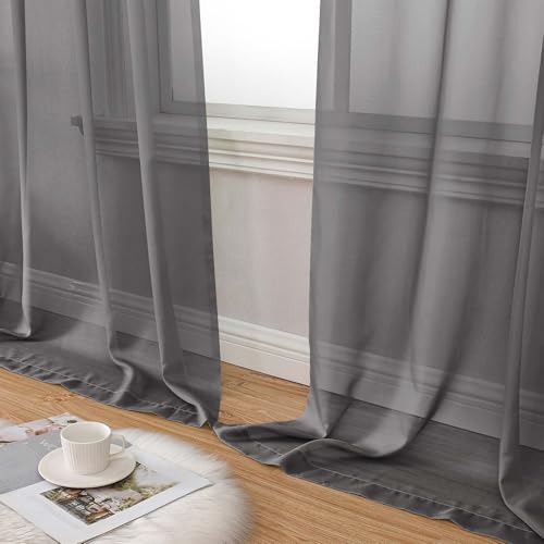 Grey Sheer Curtain for Bedroom Living Room 78 Inches Long 2 Panels Set (Grey / 42"W x 78"L (Pack of 2))