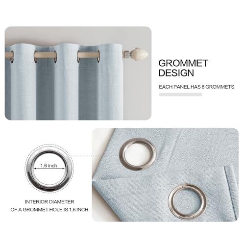 100% Blackout Linen Curtains for Bedroom 52x63 Inches Chambray Blue (Chambray Blue / 52"W x 63"L (Pack of 2))