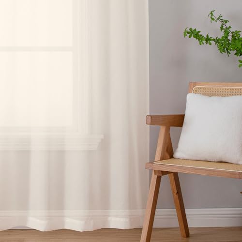 Cream Sheer Curtains 45 Inch Length 2 Panels Set for Living Room (42"W x 45"L (Pack of 2) / Cream)