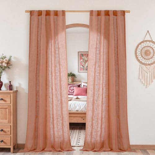 Terracotta Linen Curtains 80 inch Length 2 Panels for Doorway (Terracotta / 34"W x 80"L (Pack of 2))