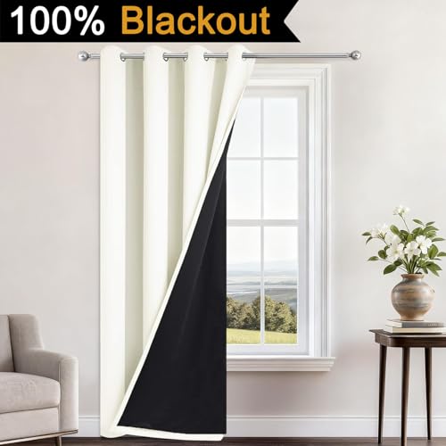 Cream Blackout Curtains 96 Inches Long for Bedroom 52" Wide 1 Panel (52"W x 96"L (Pack of 1) / Cream)