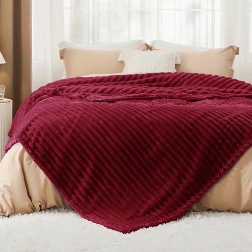 Soft Full Size Fleece Blankets for Bed Deep Red 84"x90" (Deep Red / Full)
