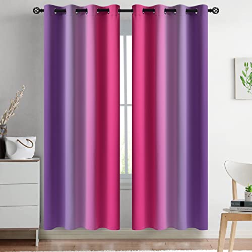 Ombre Pink and Purple Curtains for Bedroom (52"W x 72"L (Pack of 2) / Pink and Purple)