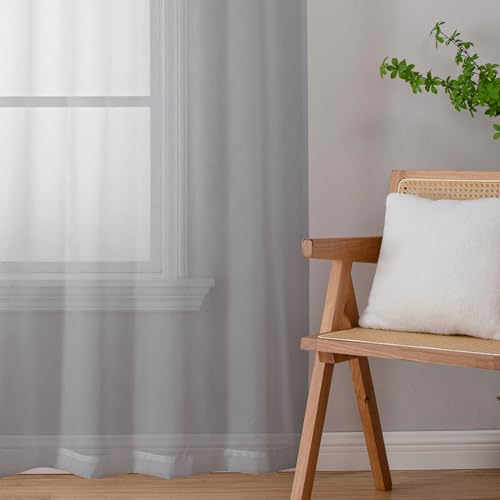 Living Room Light Grey Sheer Curtains 72 Inch Long 2 Panels (Light Grey / 40"W x 72"L (Pack of 2))