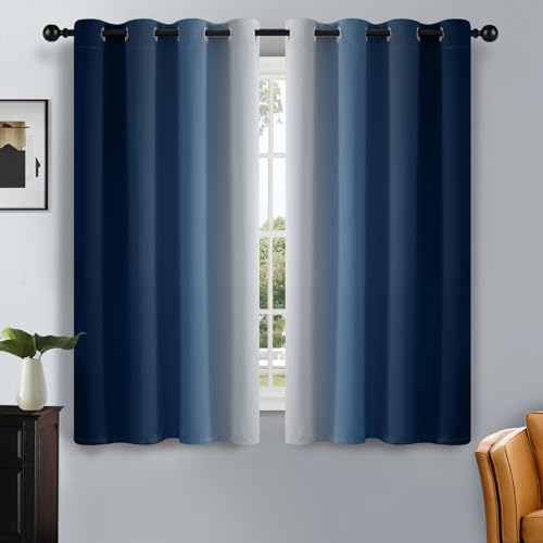Ombre Blue to Grey White Curtains for Living Room 52Wx54L (52"W x 54"L (Pack of 2) / Blue)