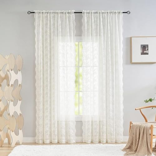 Vintage Lace Curtains 94 Inches Long (Ivory / 52"W x 94"L (Pack of 2))
