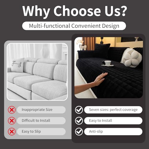 Sectional Velvet Couch Covers for 2 Seats (Black / 1PC/35.4"x47.2"/2 Seats & Short "L" Part)