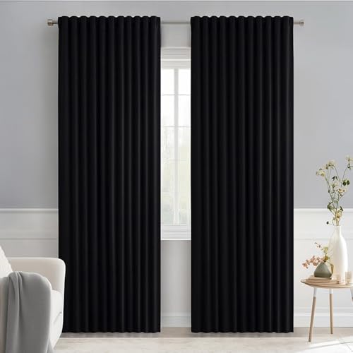 Black Back Tab Blackout Curtains 66x84 Inch Length 2 Panels Set (Black / 66"W x 84"L (Pack of 2))