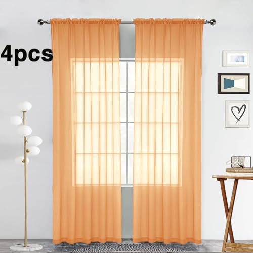 Beige Sheer Curtains 4 Panels Rod Pocket Semi (Beige / 52"W x 108"L (Pack of 4))