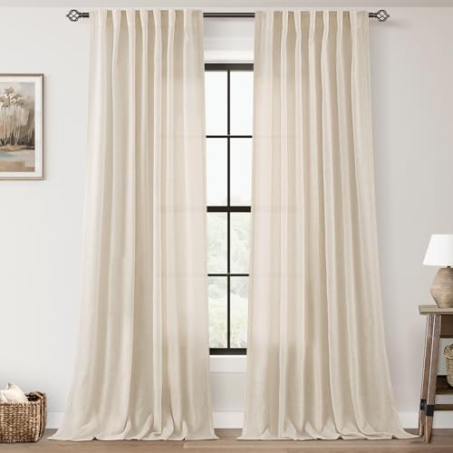 Apricot Linen Curtain 120 inch Length 2 Panels Set Back Tab Light Filtering Living Room Curtain Drapes Home Office Modern Minimalist Decor Farmhouse Boho Neutral Cream Semi Sheer Curtain 120 inch Long (Apricot / 52"W x 120"L (Pack of 2))