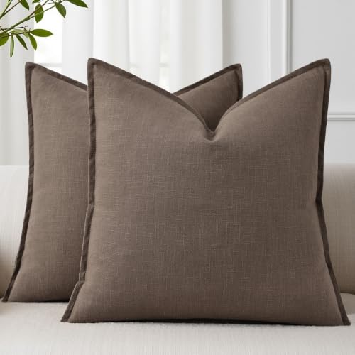 Fall Brown Linen Throw Pillow Covers 26x26 Set of 2 (Linen Brown / 26" x 26" (Pack of 2))
