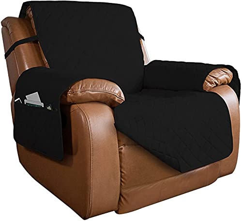 Reversible Quilted Oversized Recliner Sofa Cover (Large Recliner / Black/Black)