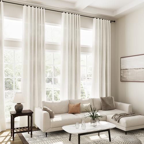 Linen Cream Curtains 145 inch Extra Long for Living Room Back Tab Light Filtering Semi Sheer Drapes Modern Farmhouse Coastal Decor Cotton Textured Curtain for Floor to Ceiling High Window 52x145 (52"W x 145"L (Pack of 2) / Natural)