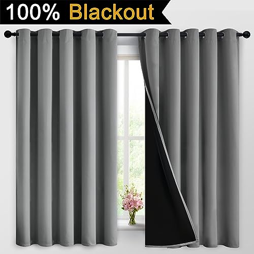 Grey Blackout Curtains 63 Inches Long for Bedroom 62" Wide 2 Pcs (62"W x 63"L (Pack of 2) / Grey)