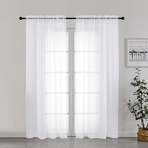 White Sheer Curtains 72 Inch Length 2 Panels (White / 42"W x 72"L (Pack of 2))