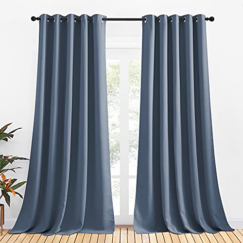 Thermal Insulated Curtains Blackout Draperies (Stone Blue / 70"W x 95"L (Pack of 2))