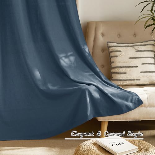 Navy Blue Linen Curtains for Kitchen (Navy Blue / 55"W x 84"L (Pack of 2))