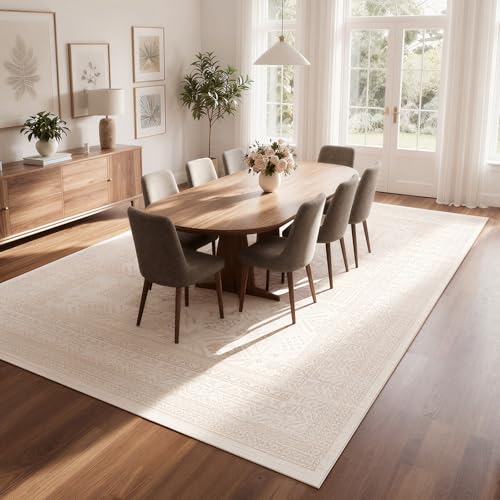 8x10 Retro Washable Area Rugs for Living Room (8' x 10' (Rectangular) / Light Brown-pale Yellow-white)