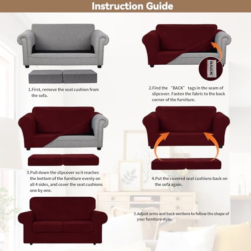 Velvet Stretch 3 Pieces Couch Cover for Sofa Washable (Medium / Burgundy)