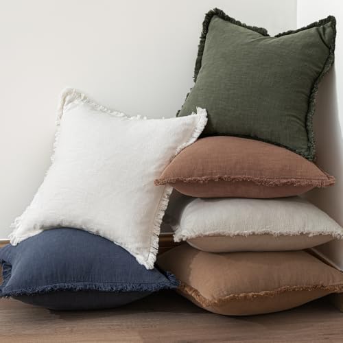 Boho Linen Fringe Decorative Throw Pillow Covers Rifle Green 18x18 (18" x 18" (Pack of 2) / Rifle Green)