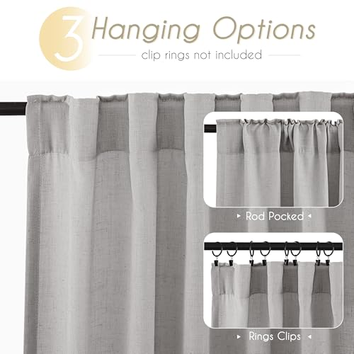 Linen Blend Grey Curtains for Living Room Back Tab Modern Farmhouse Semi Sheer Light Gray Curtains 84 inches Long 2 Panels Set Muted Neutral Cotton Texture Window Curtain for Dining Room Bedroom (Grey / 52"W x 84"L (Pack of 2))